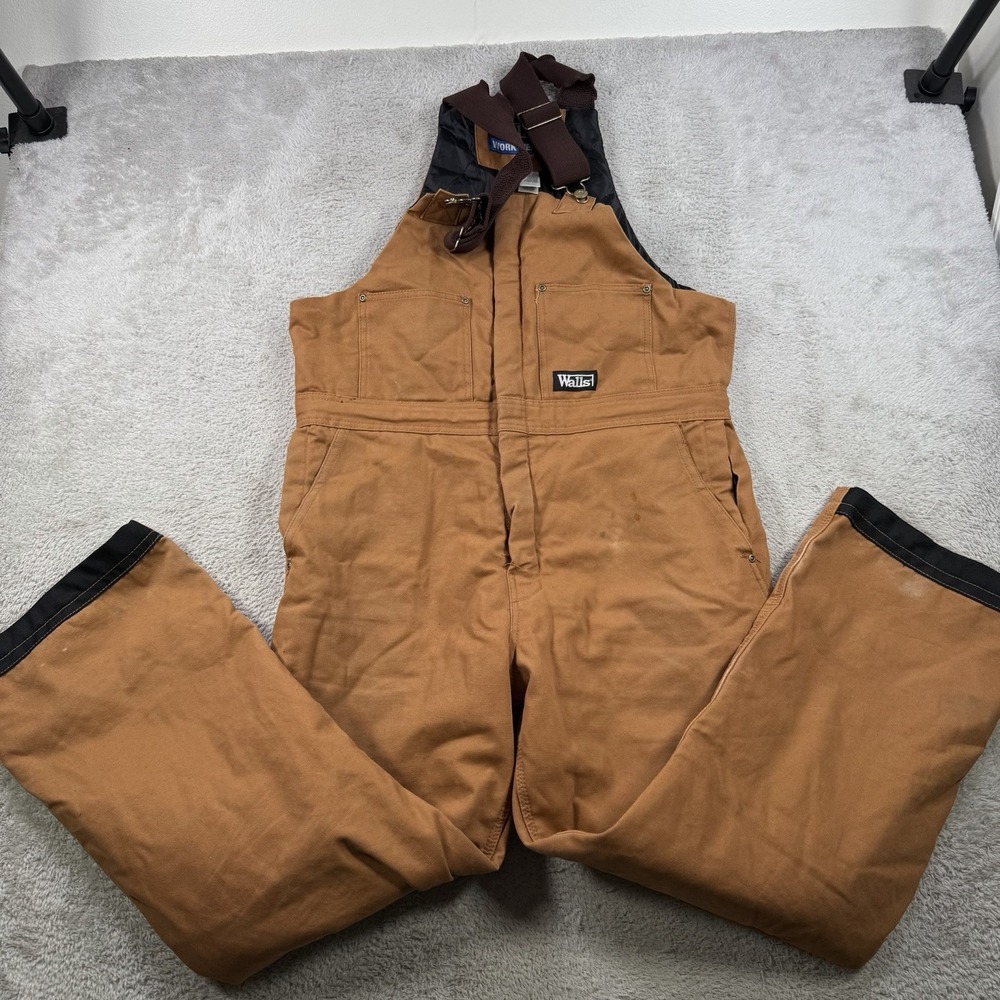 Walls Work Wear Overalls Mens Large Brown Canvas Quilted Lined Insulated
